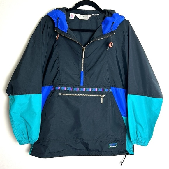 L.L. Bean Jackets & Blazers - L.L.Bean 1/2 Zip Mountain Classic Anorak Multi-Color Black Blue Aztec Trim Gorp